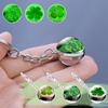 Lu-cky Clo-ver Keychain Four Leaf Clo-ver Glass Ball Double Side Pendant Metal Keyring Luc-ky Jewelry Gift, Green