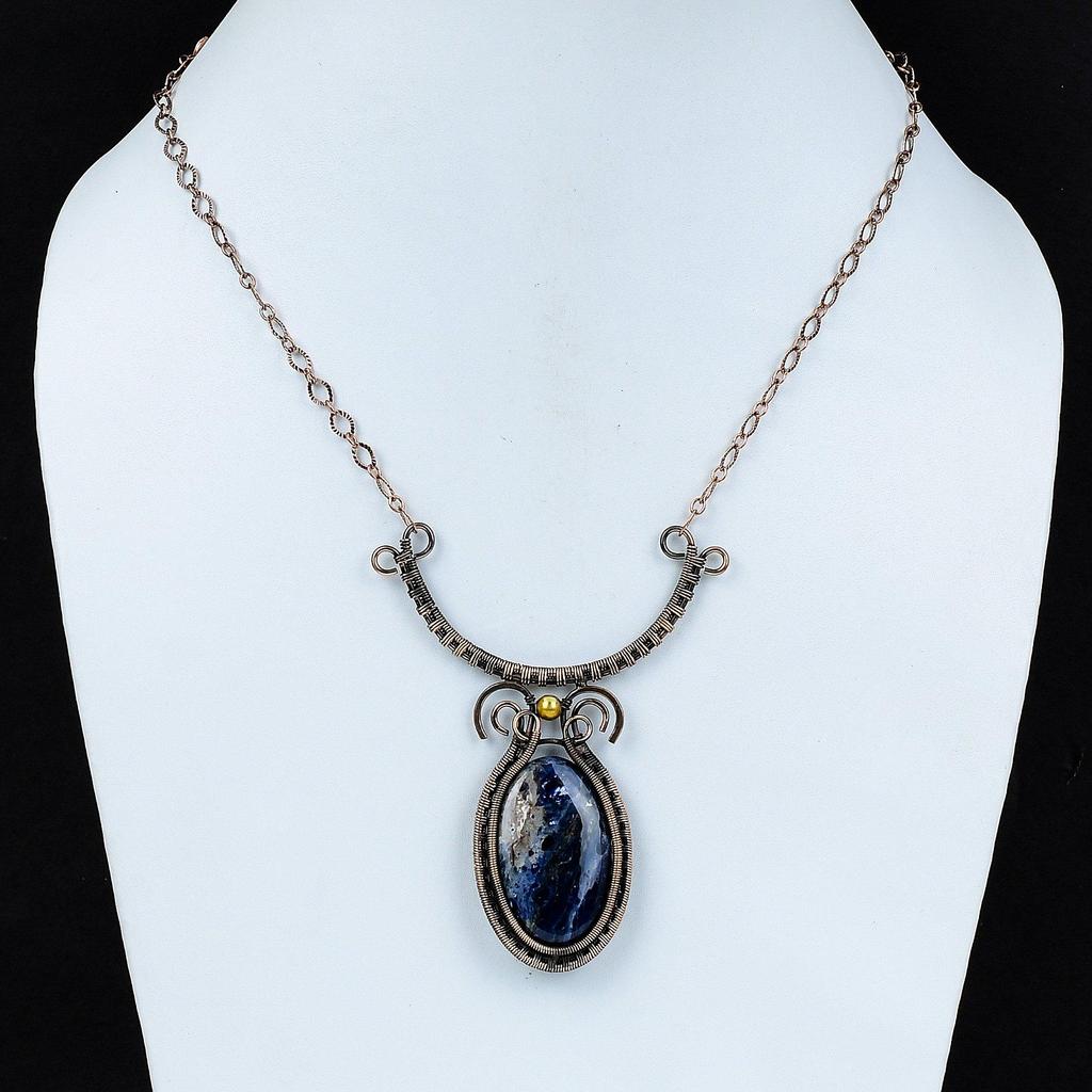 Ожерелье из содалита, обмотанное медной проволокой, регулируемое, медная бижутерия, ожерелье ручной работы, новая бижутерия, свадебный подарок