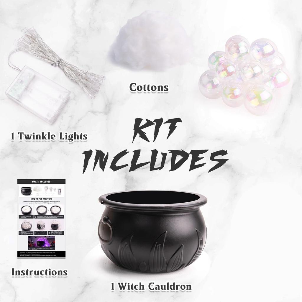 Bubbling Cauldron with Violet Light Black Witches Bubbling Cauldron for Storing Candy Desktop Decoration Ornament