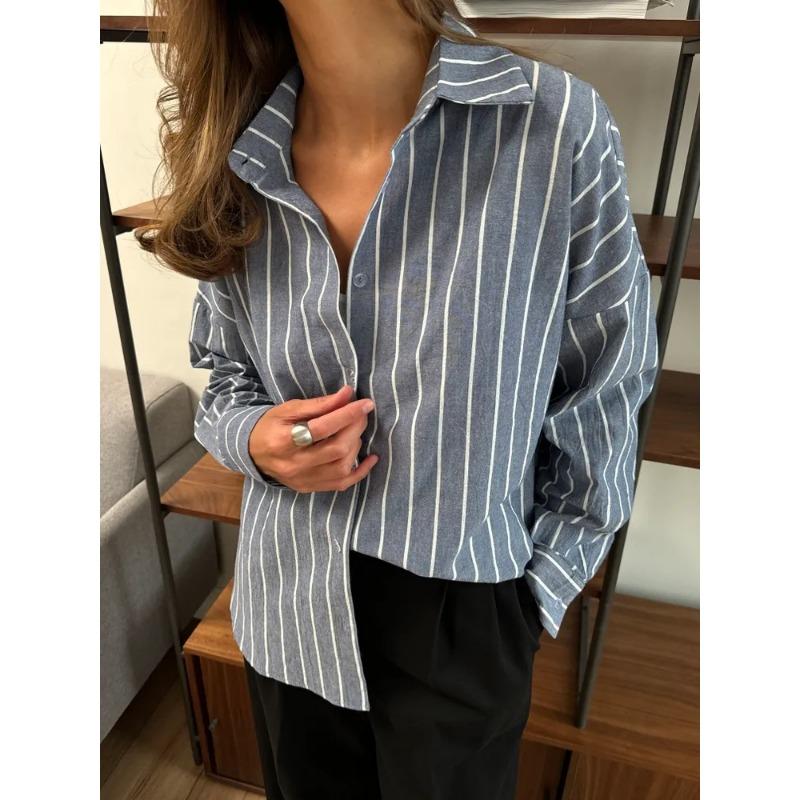 Women S Long Sleeve Striped Cardigan Shirt Ladies Casual Outerwear