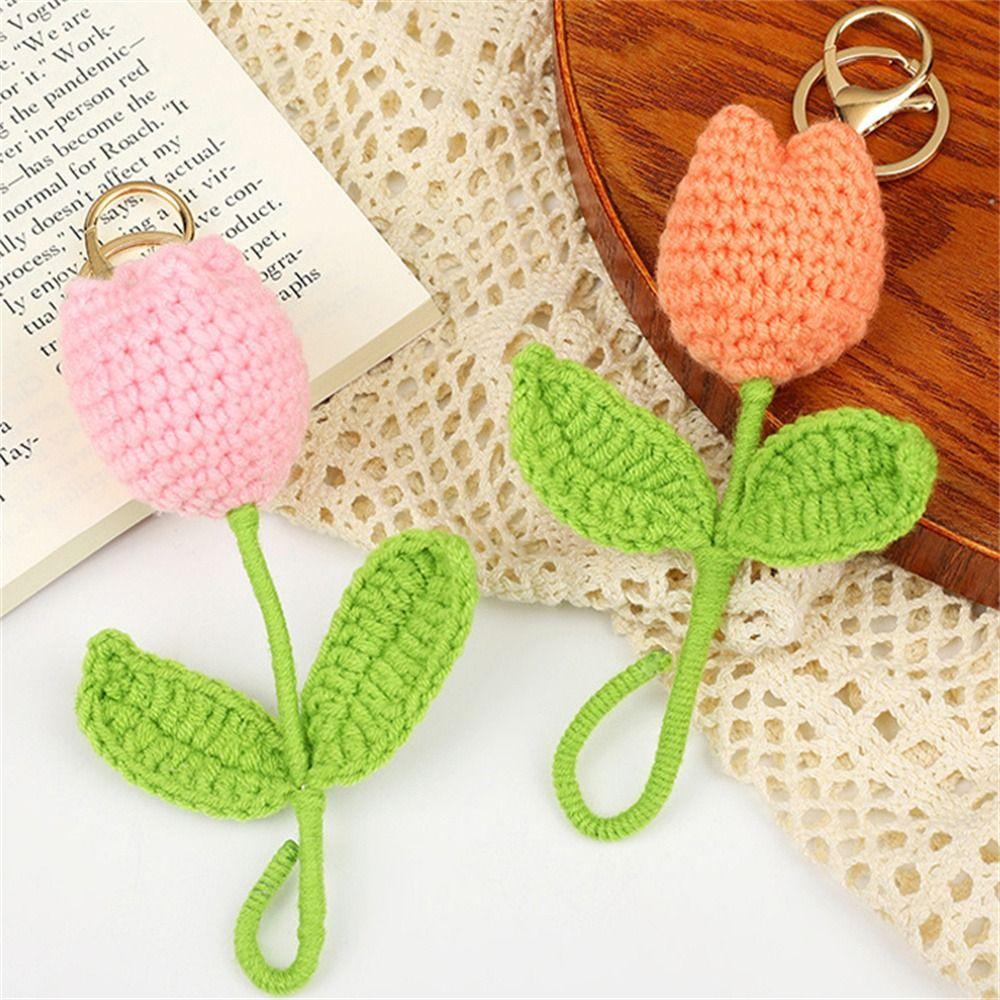 Sweet Cute Crochet Flowers Cartoon Weaved Keyrings Girl Women Knitted Keychain Car Pendant