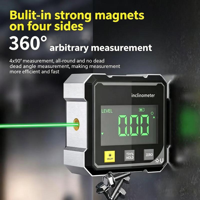 Digital Inclinometer with Visible Green Laser High Precision Angle Ruler for Woodworking Carpenter Building Site Measurement Work