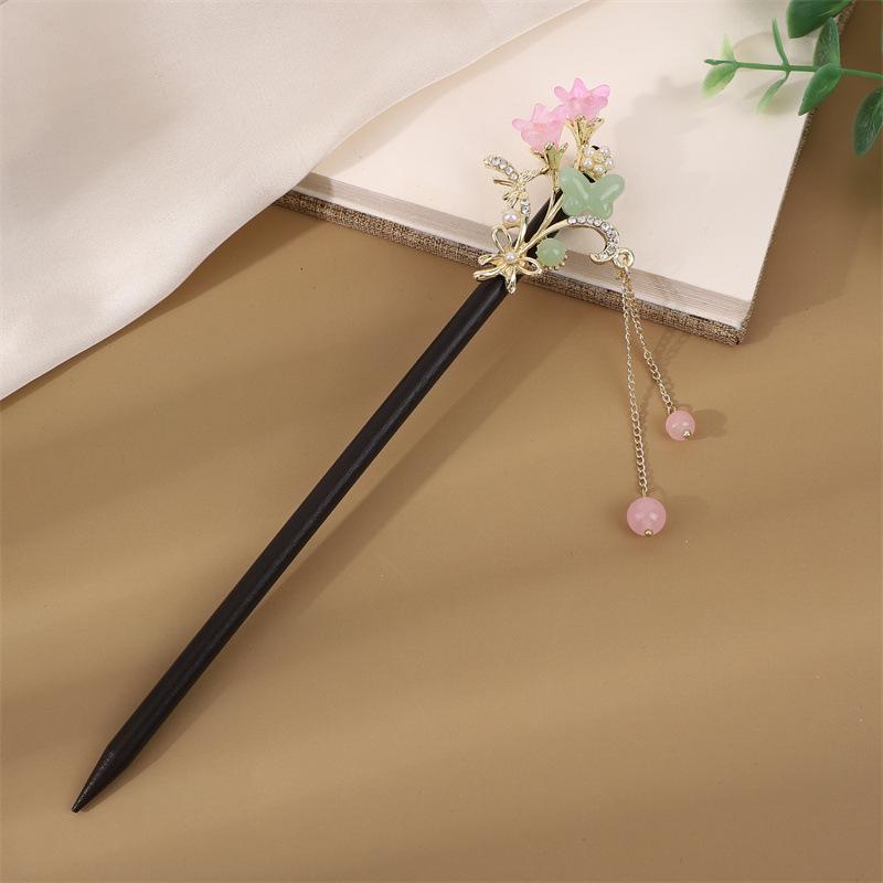 Ancient Style Tassel Hairpin - Imitation Ebony Wood, Hanfu Accessories, Chinese Jewelry for Women