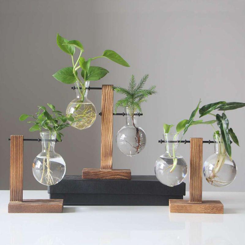 Simple Creative Hydroponic Wood Frame Small Vase Vase Decor Indoor Wooden Shelf Vase