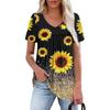 Women's Casual V-Neck Short Sleeve Chest Ruffle Printed Top