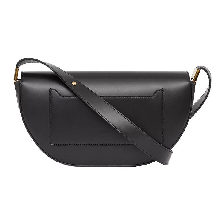 Burberry Black Smooth Leather Saddle Shoulder Bag With Gold Logo Print For Daily Use