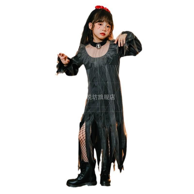 Halloween Vampire Costume Girls Dress Witch Elf Stage Party Gown Kids Cosplay Outfit