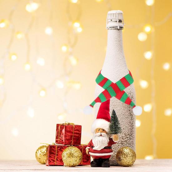 8 шт. Рождественский миниатюрный шарф Санта-Клауса, чучело медведя, многофункциональное рождественское украшение для бутылок вина, домашние животные, поделки