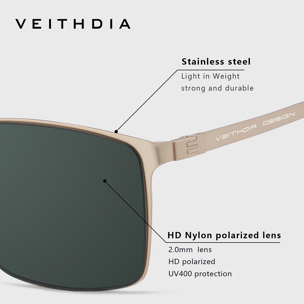 Модные солнцезащитные очки бренда VEITHDIA, из нержавеющей стали, с HD-нейлоновыми линзами, поляризационные, УФ-защита UV400, для мужчин и женщин, 8212