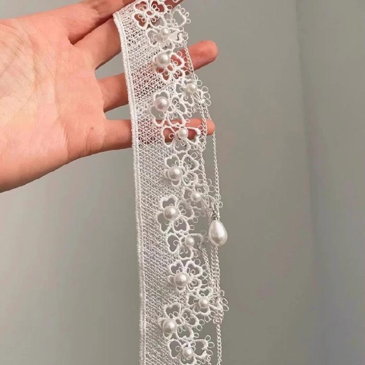 Стильное кружевное ожерелье с имитацией жемчуга Современный женственный дизайн Для офиса и вечеринки Цепочка для ключицы