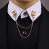 Unisex Double Wolf Head Tassel Chain Brooch Pin Suit Shirt Collar Badge Gift