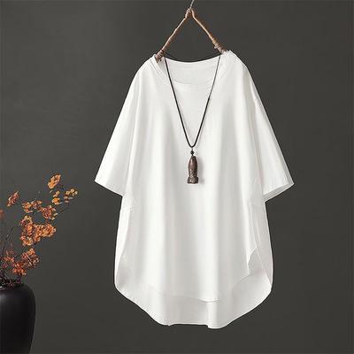 Футболки свободного покроя с круглым вырезом для женщин, весна-лето, хлопковые футболки, однотонные футболки-пуловеры, свободные топы