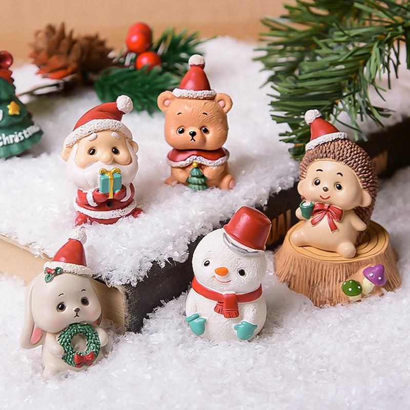 1Pc Resin Christmas Series Figurines Ornaments Creative Craft Animal Party Mini Christmas Tree Home Xmas Decor Supply Cute Gift