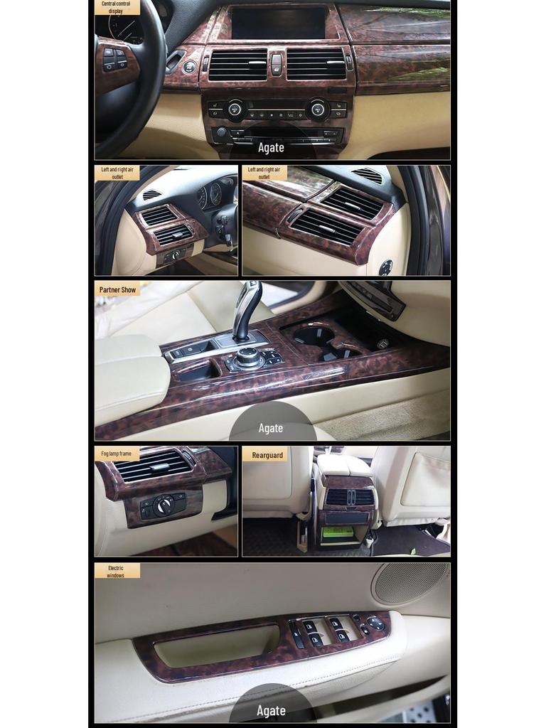 Отделка консоли рычага переключения передач из углеродного волокна цвета красного дерева для BMW X5 E70/E71