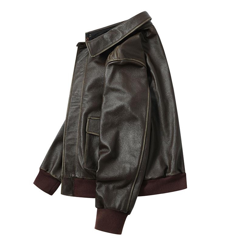 American Classic A2 Flight Jacket Rare Olive Top Layer Calfskin Men 'S Genuine Leather Jacket Loose Lapel Air Force Flight Suit