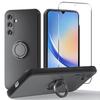 For Samsung Galaxy A34 5G Liquid Silicone Case Kickstand Phone Cover with 2.5D Arc Edge Tempered Glass Screen Film