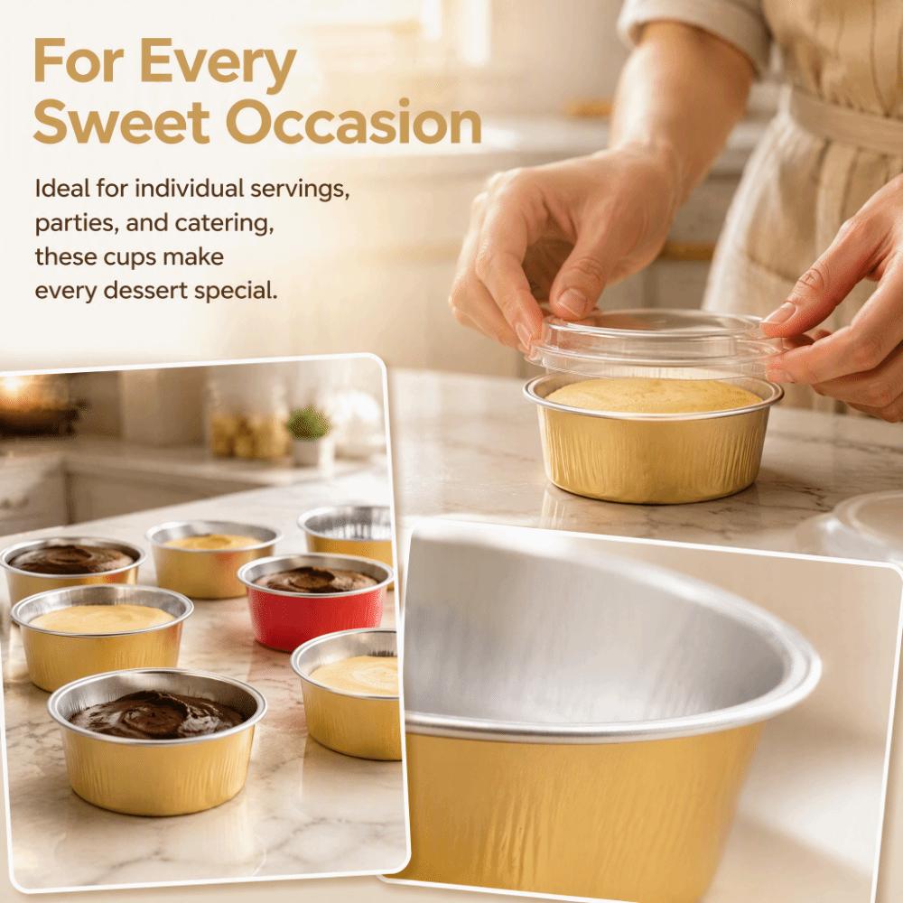 100PCS Aluminum Foil+PET Cake Cups 68ml Cake Cup Molds Dessert Catering Party Serving