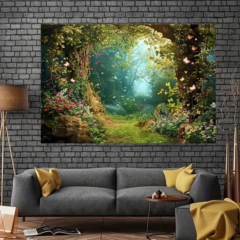Charming forest polyester photography background, fairy tale fairyland mushroom flower butterfly background