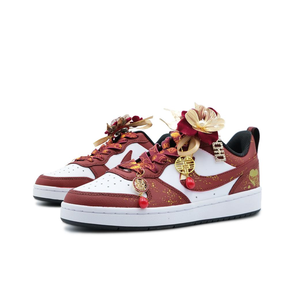Nike Court Borough Synthetic Leather Slip Resistant Cushioning Low top Skateboard Shoes GS Red CT3964-100(Team327-2)