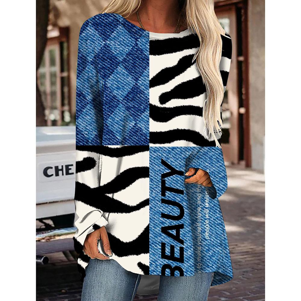 Модный дизайн женская полосатая леопардовая футболка для женщин, девочек, праздничная одежда, свободная осенне-зимняя длинная футболка, топы, футболки