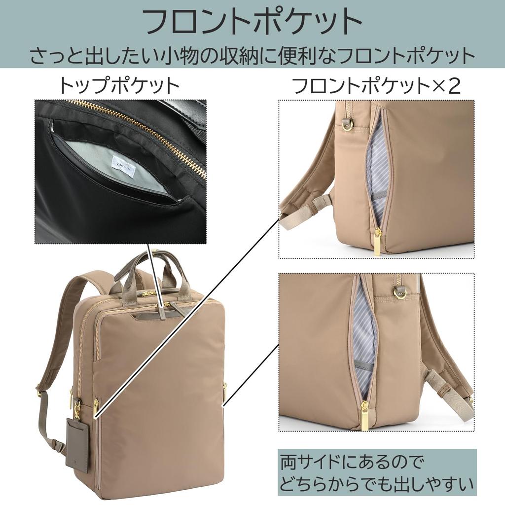 Backpack Fittem A4 File PC Storage Charcoal H39 X W28 X [Ace Gene] 14.0inch No.68684 Women's D12/14cm