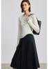 LILY Half Open Rice White Knitted Shirt for Women