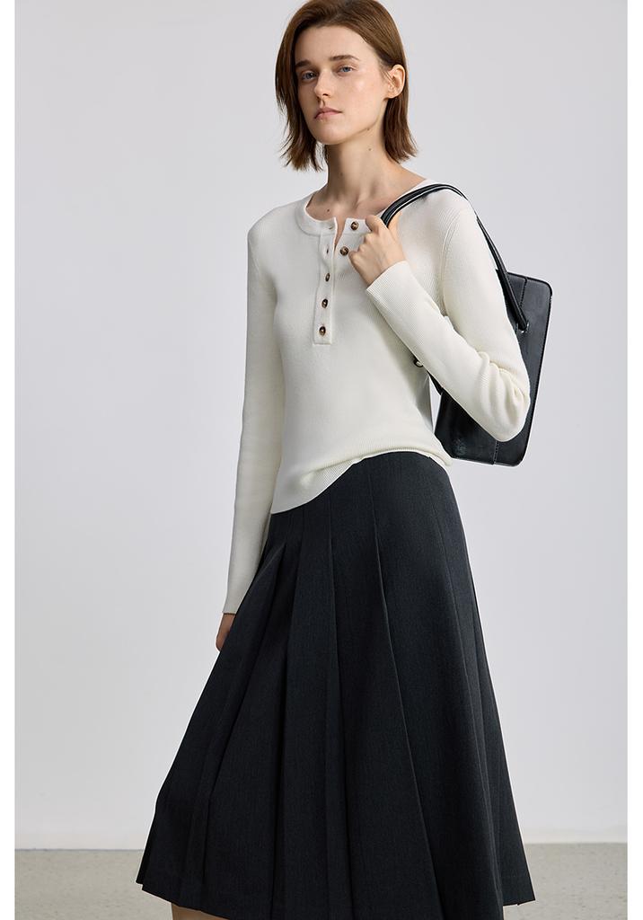 LILY Half Open Rice White Knitted Shirt for Women