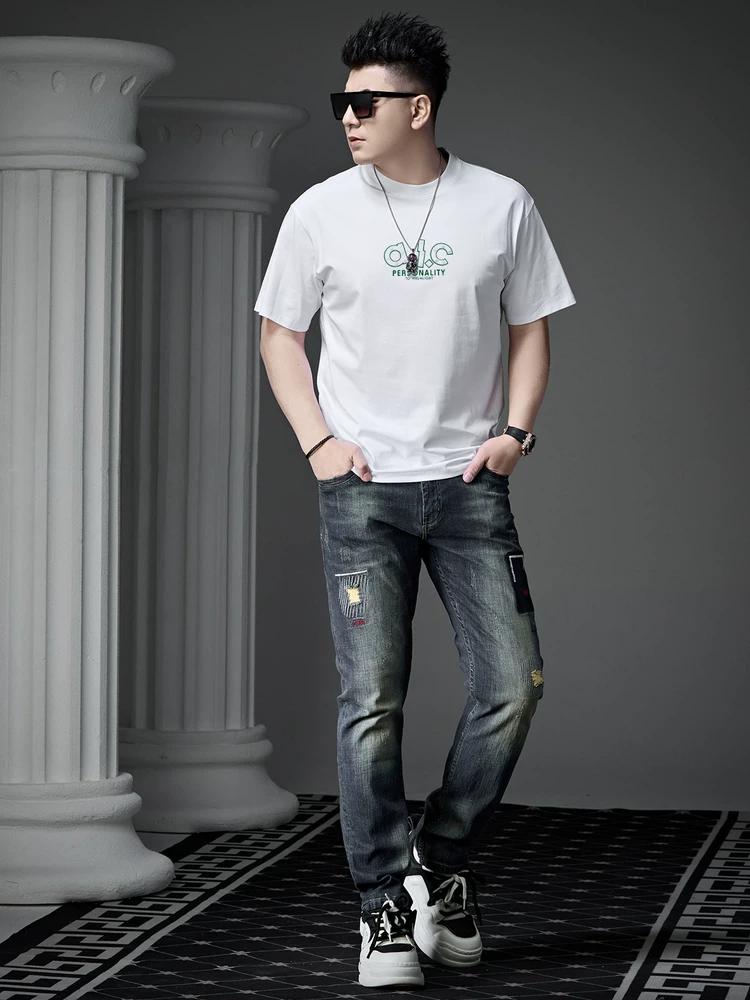 European Men's Trendy Brand Letter-Printed Short-Sleeved T-Shirt 2025 New Summer Loose Round-Neck Half-Sleeved Casual Top