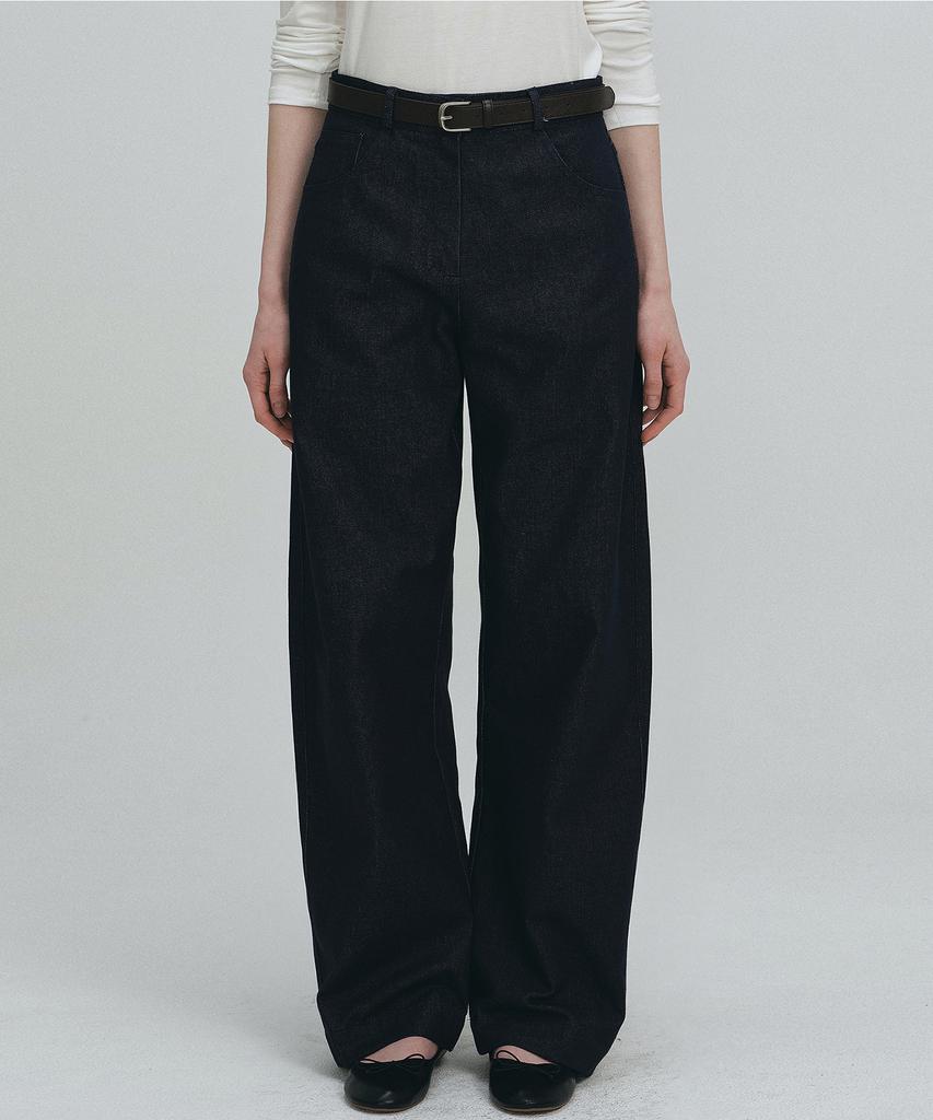 LOEIL Heart Stitch Curved Denim Pants - Dark Blue