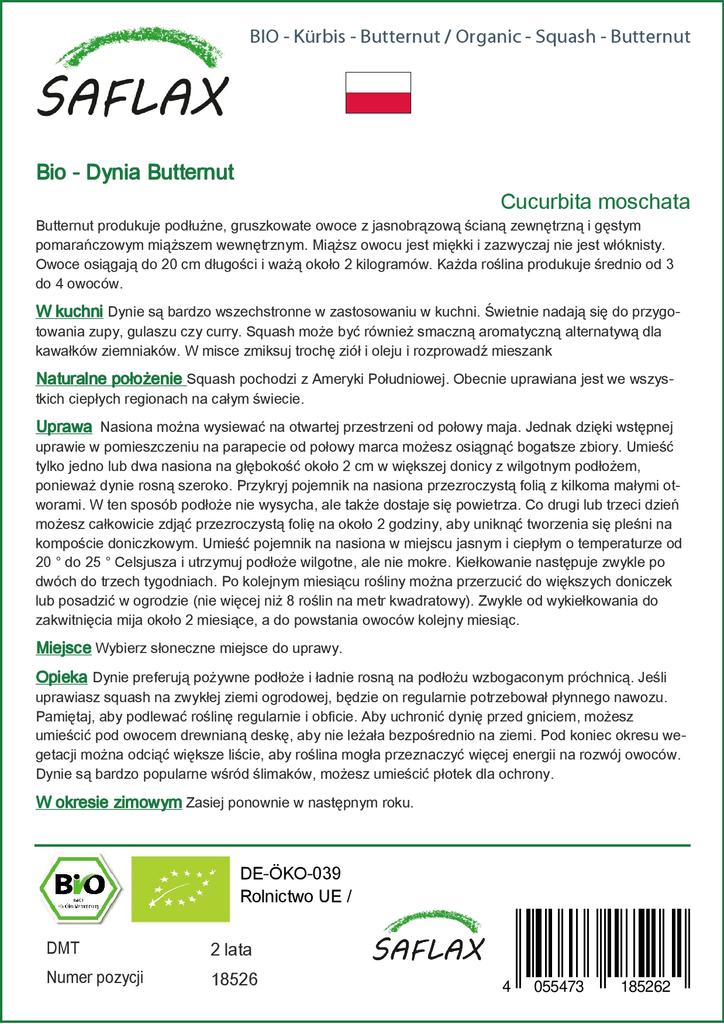 SAFLAX Garden in the Bag - Органический - Тыква - Мускатный орех - 6 семян - С субстратом в подходящем пакете - Cucurbita moschata