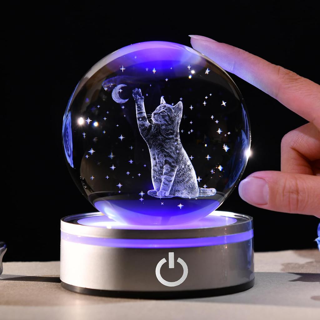 IFOLAINA 3D Cat Crystal a Popular Gift for and Other Special This Stylish LED Light Features a Cute Cat and Butterfly Creating a Relaxing a Great