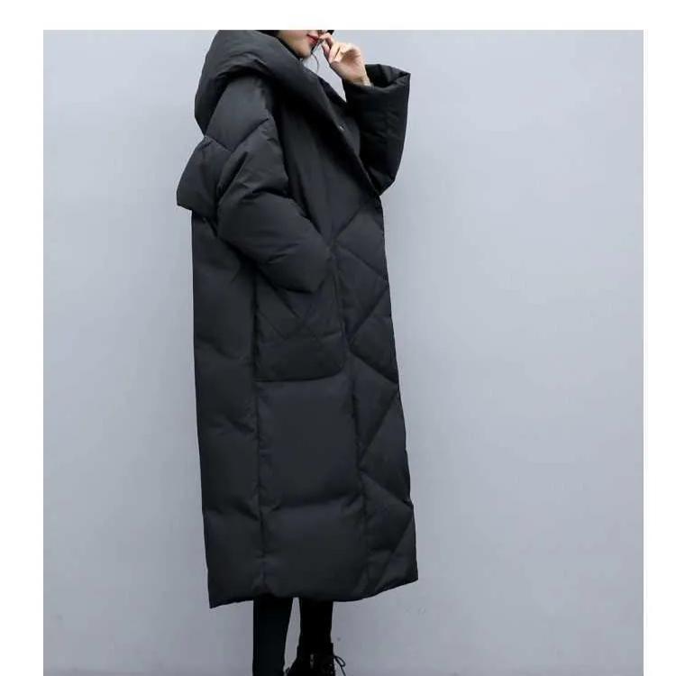 Hooded Women Solid Long Parkas Korean Loose Casual Regular Splice Cardigan Full Sleeve Thick Mid Length Coats Autumn Winter