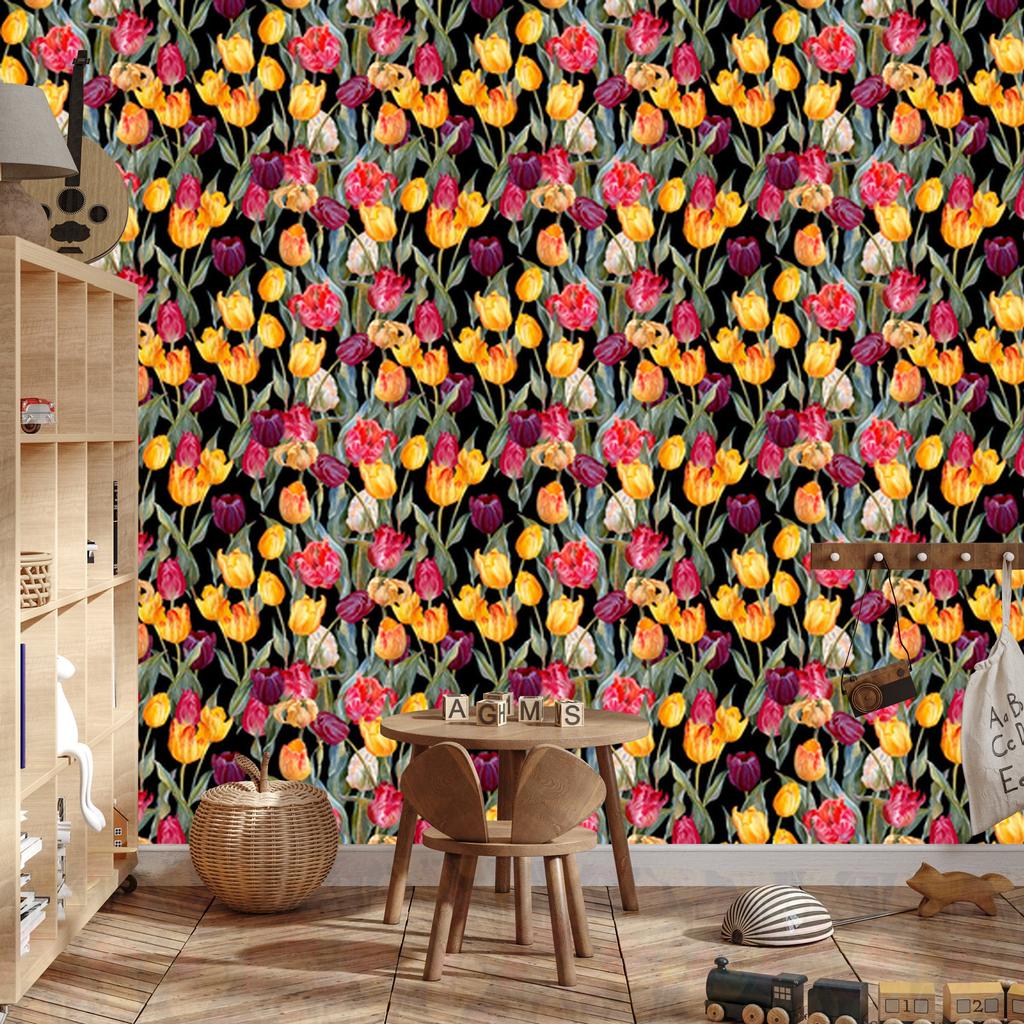 Colorful Tulips Wallpaper for Living Room and Bedroom 50x1000