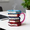 Picture Book Coffee Cup 3D Book Stacking Novel Inspired Mug 420ml Hand-Drawn Artistic Literary Mug for Book Lovers Teachers Librarians