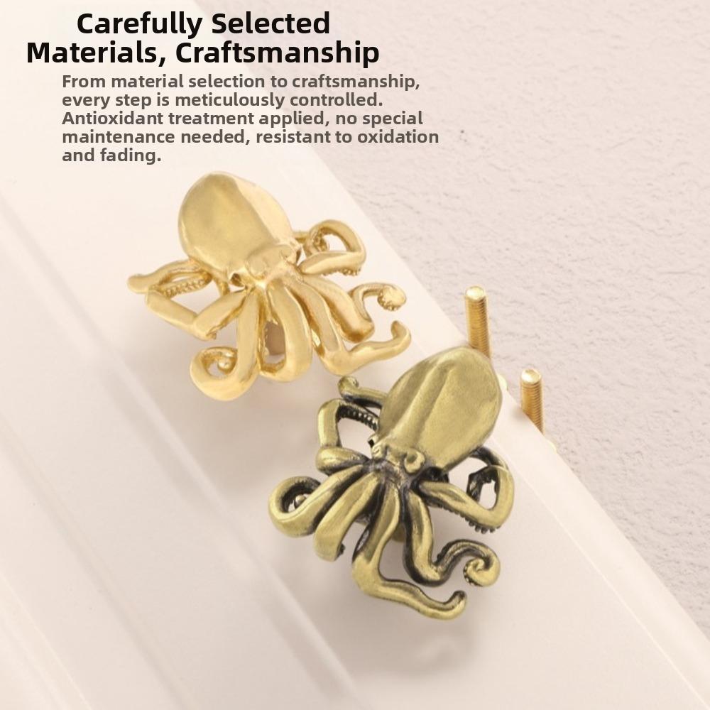 Retro Octopus Brass Handle Furniture Hardware Vintage Cabinet Door Knobs Push-pull Single Hole Wardrobe Drawer Pulls Furniture
