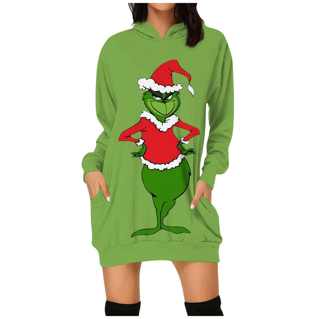 Women's Fashion Christmas Print Pockets Long Sleeve Hoodies Pullover Sweatshirts