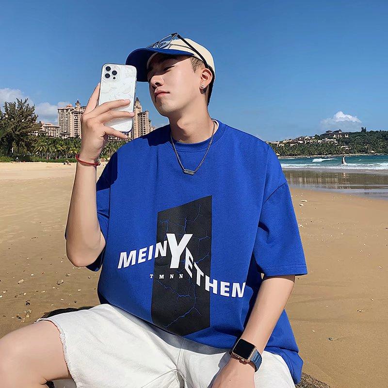 2024 Summer Short Sleeved T-Shirt For Men'S Trendy Five Inch Sleeve Versatile Casual Loose Student Half Sleeved T-Shirt Daily Fashion Printed Top