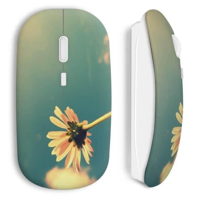 Souris sans fil - MANIACASE - Fleurs Jaune - USB wifi - Compatible Mac et PC - Couleur Jaune