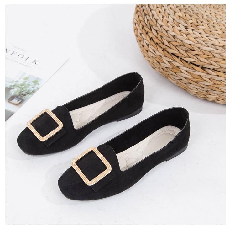 Women's Large Size Beef Tendon Sole Square Toe Shallow Fashion Suede Shoes
