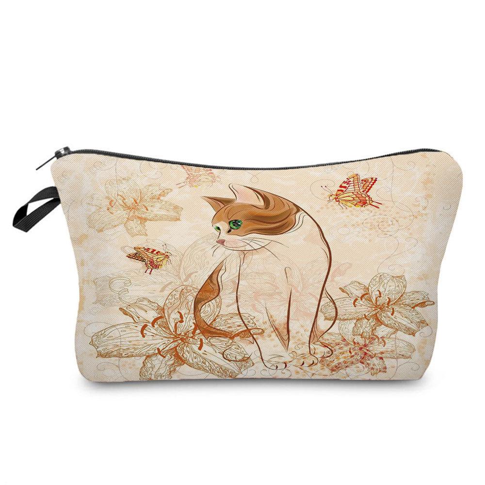 Женская косметичка с принтом кошки, органайзер для туалетных принадлежностей, дорожный чехол для хранения 6689
