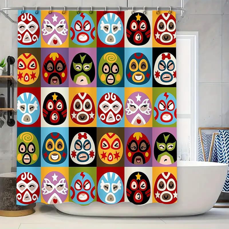 Bathroom Shower Curtain Sets Waterproof Vintage Mexican Lucha Libre Wrestler Pattern Fabric Decor for Washroom