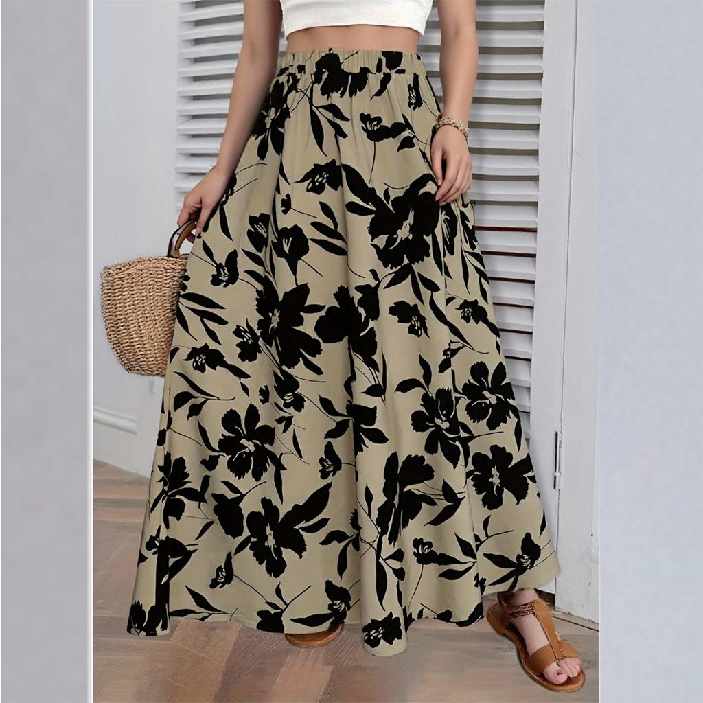 Длинная юбка с принтом и эластичным поясом, летняя, высокого класса, темпераментная, плиссированная, дорожная, женская одежда