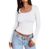 Cross-border Women's T-shirt 2025 Spring New U-neck Pullover Long Sleeve Slim Fit Basic Women's Shirt