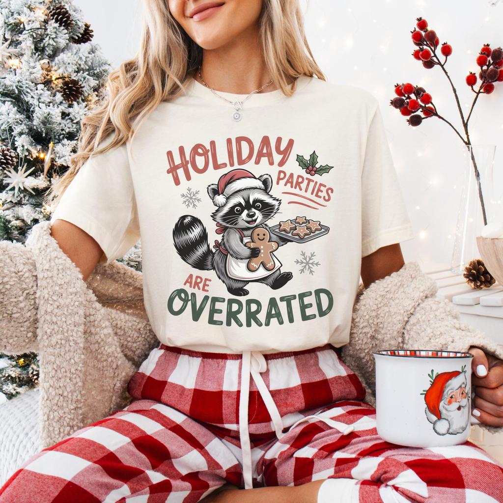Funny Christmas Raccoon Shirt, Holiday Parties Funny Slogan Tee, Introvert Person Gift, Cozy Winter Top, Cute Santa Baking Humor T-Shirt