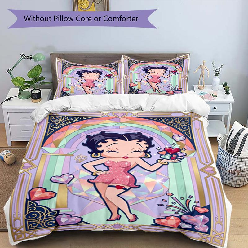 3pcs Duvet Cover Set (1*Duvet Cover + 2*Pillowcase, Without Core), Betty Boop Print Bedding Set, Bedroom Decor, All‑Season, Birthday Gift