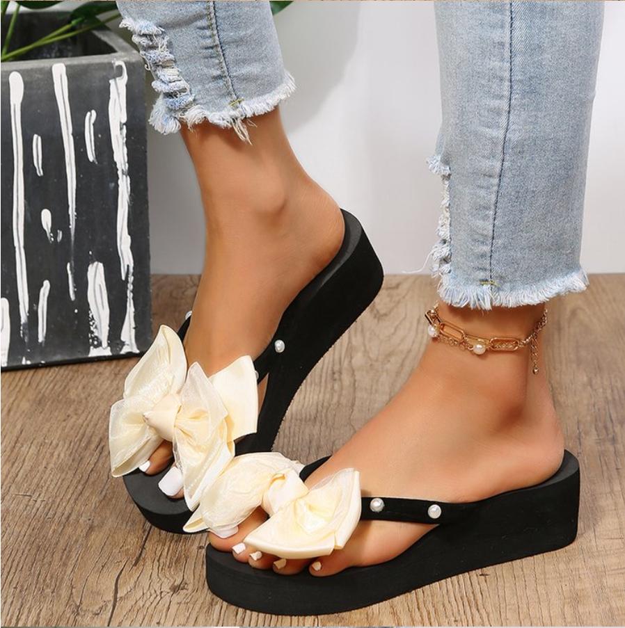 Модные женские сандалии, модные, новые, с бантом, с блестками, с открытым носком, дышащие, легкие, удобные, летние тапочки, женские сандалии
