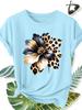 Leopard Print Patchwork Flower Print Pattern Unisexs Fashionable Casual Short Sleeved Comfortable Round Neck Gift Tshirt