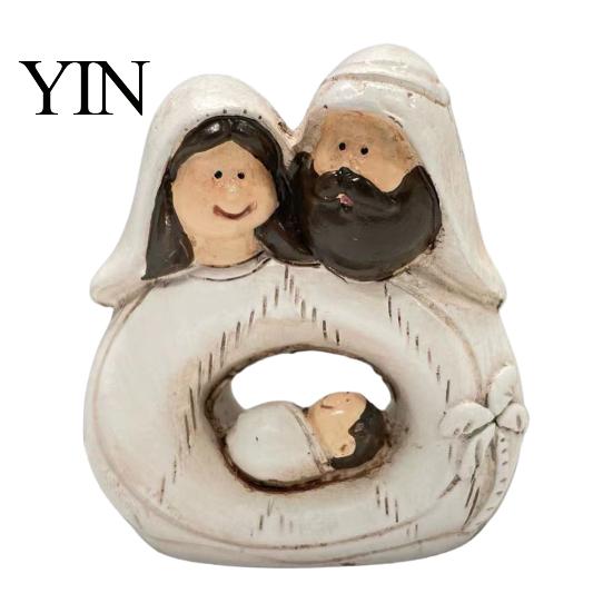 Small Religious Sculpture for Desk Holy Family Resin Figurine, Vintage Nativity Scene Statue, Mini Spiritual Gift Housewarming Jesus Birth Desktop