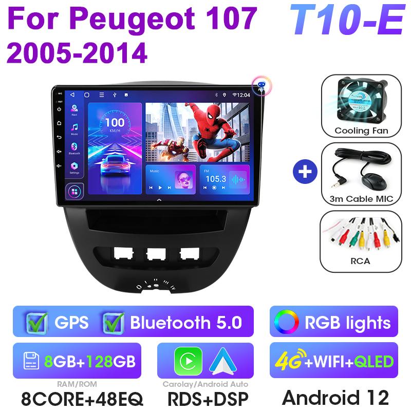 Для Peugeot 107 Toyota Aygo Citroen C1 2005 - 2014 2 Din Android 12 Автомагнитола Радио Мультимедийный Видеоплеер GPS 4G Carplay Auto