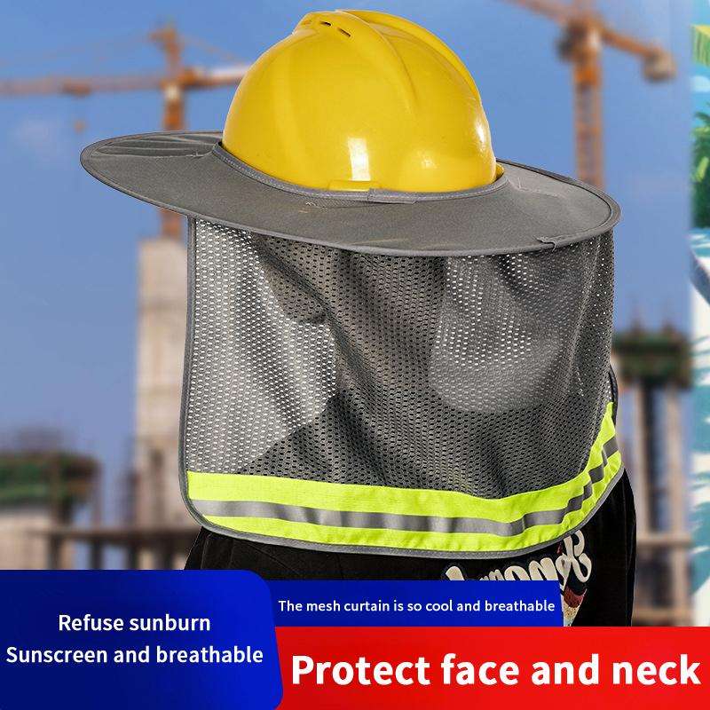 Summer Sun Shade Safety Helmet with Neck Shield Reflective Stripe Hard Hat for Construction Worker